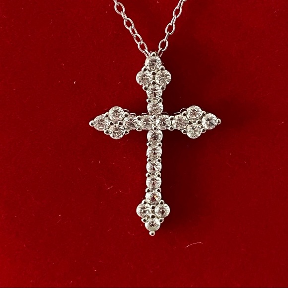 14k white gold over 925 white lab sapphires Cross necklace - Picture 15 of 16